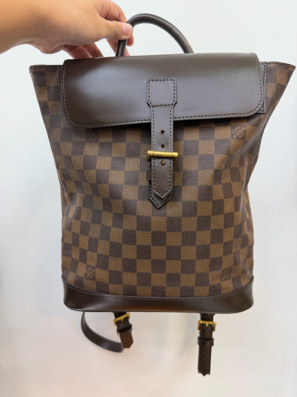 Louis Vuitton Brown Checkerboard Canvas Backpack with Dark Brown Leather Trim - Picture 1 of 7